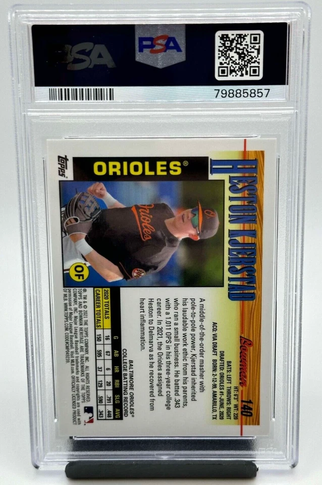 2021 Bowman Heritage Chrome Heston Kjerstad Gold Refractor /50 Card #140 PSA 10 - Image 2 of 2