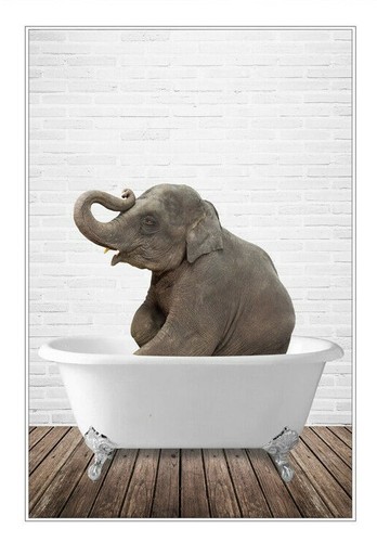 Elephant Animal in Bath CANVAS WALL ART PRINT ARTWORK PICTURE FRAMED POSTER - Picture 22 of 22