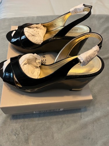 New Marc Fisher- Wasin 2 -Wedge Platform Sandals - Black Patent Leather-Size 8 - Picture 4 of 7