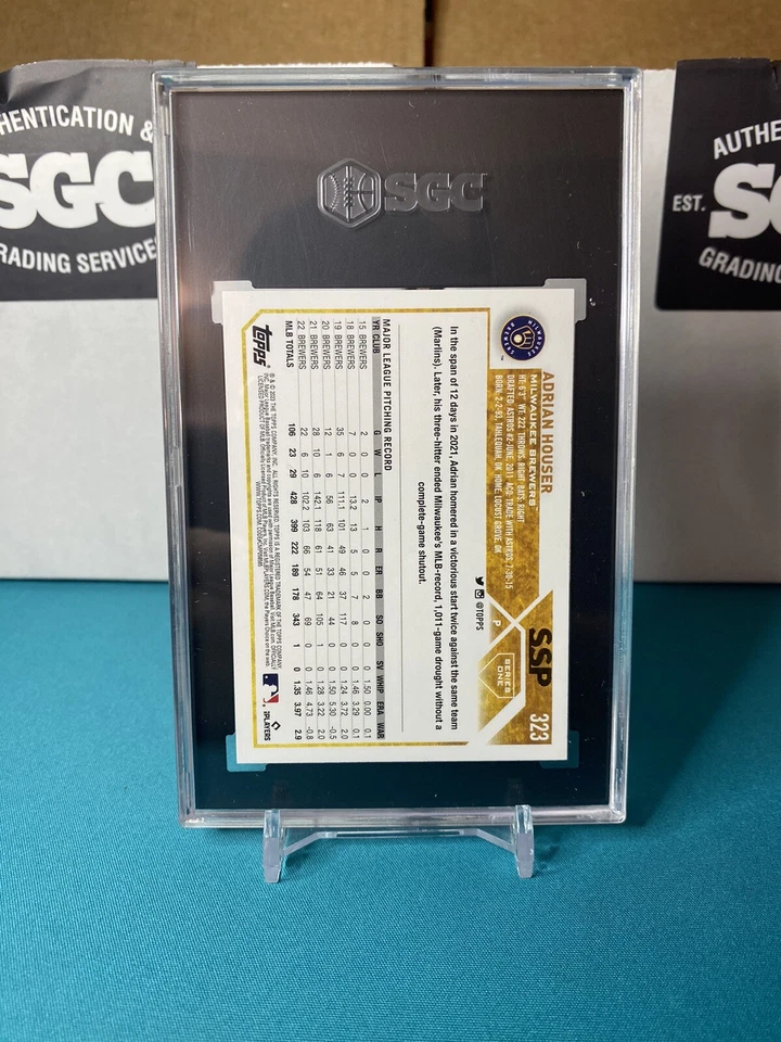 2023 Topps #323 ADRIAN HOUSER GOLDEN MIRROR SSP IMAGE VAR. BREWERS SGC GM 10 - Image 2 of 2