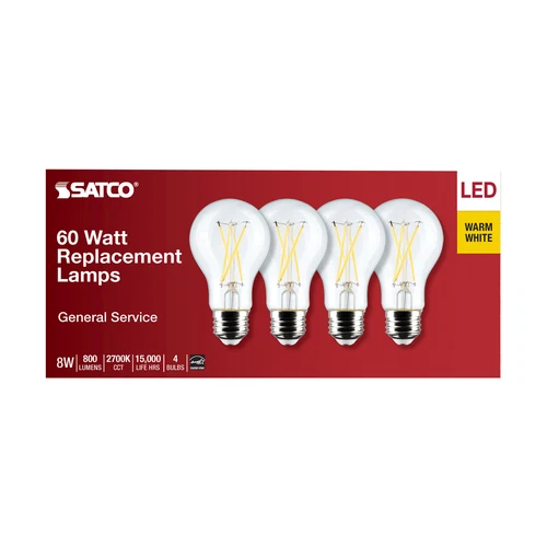 4 Pack 8W =60W Antique A19 LED Filament Victorian Style 2700K Clear E26 Base - Picture 7 of 11