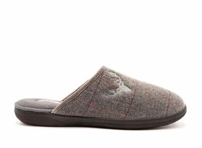 Padders Stag Men's Slipper Wide G Fit Grey Comfy Memory Foam
