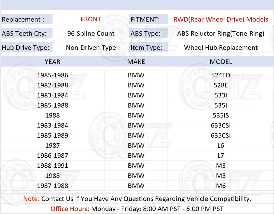 [1-Pack] 513094 FRONT Wheel Bearing & Hub Assembly for 1988 BMW 535is Base Model — 第 2/4 张图片
