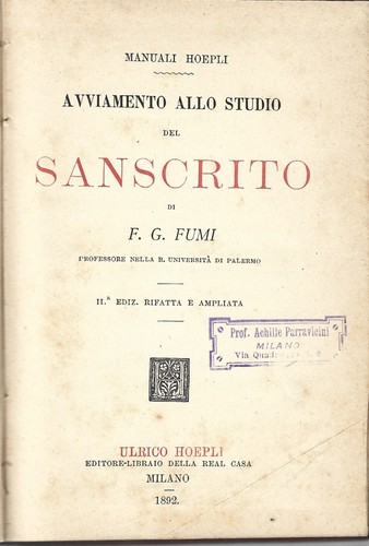 Fumi - Sanscrito - Manuali Hoepli - II Edz. 1892 - Imagen 2 de 2