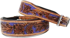 Leather Dog Collar Western Style Heavy Duty Hand Tooled