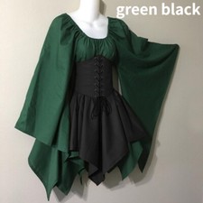 Donna Mezzo Anni Abito Corto Ampio Maniche Irregolare Corsetto con Lacci Annata