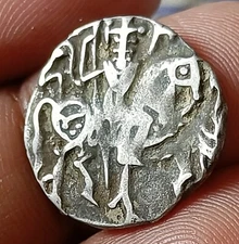 #PD7#Indian Indus valley Area Samanta Deva (850 AD) silver HORSE & BULL coin. 