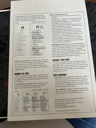 Vintage The Game Of Scattergories Board Game By Milton Bradley Complete 1988 - Picture 5 of 7