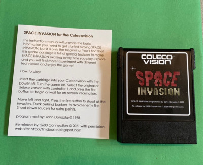 SPACE INVASION Colecovision game cartridge and manual Space Invaders homebrew