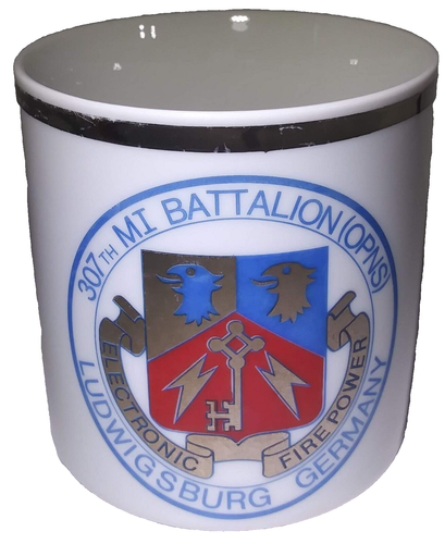 Ludwigsburg Germany Coffee Mug 9 Fl Oz Cup White W/ Gold Trim 307th MI Battalion