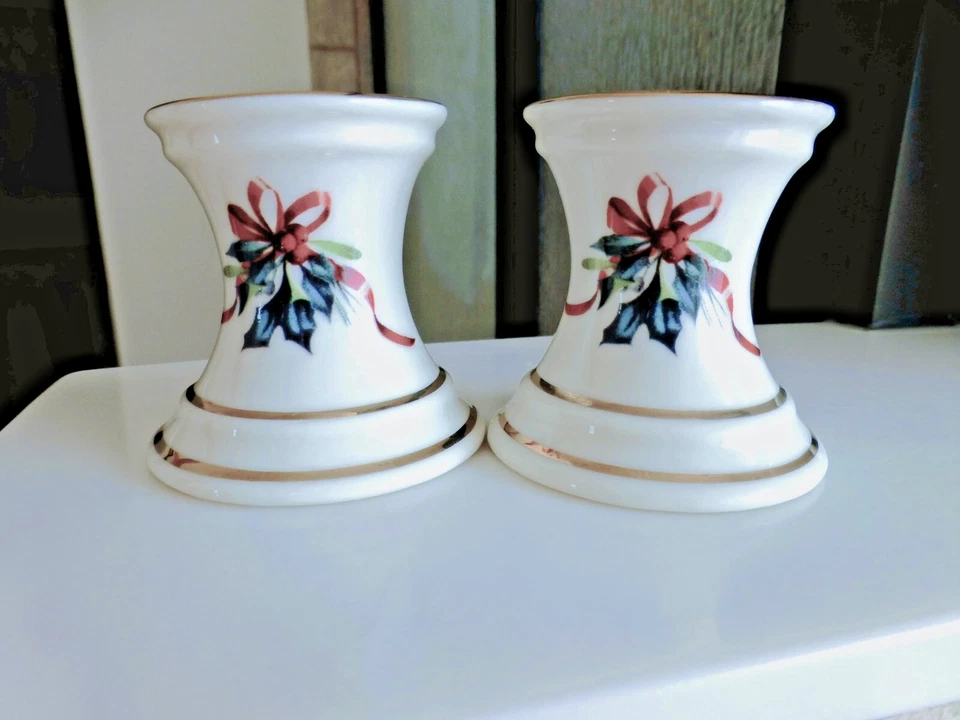 Candelabros cónicos palos de Lenox Winter Greetings alrededor de la década de 1990 Foto 3 de 3