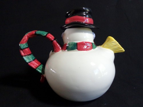 Omnibus Snowman Teapot 42 oz Fitz and Floyd 1996 Christmas Scarf Holly - Picture 6 of 9