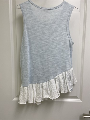 Clu Willoughby Anthropologie Asymmetrical Tank Top Light Blue & White XS - Picture 7 of 10