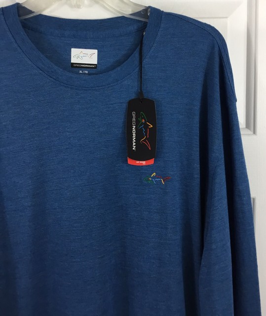 Greg Norman Men's LUX Shark Long Sleeve Tee Blue Classic Fit T-Shirt Sz XL New! | eBay