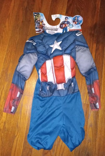 Marvel Captain America costume Youth M(8) Muscle Suit, Headpiece NEW Halloween