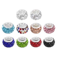 60Pcs 12mm Rhinestone European Beads, Large Hole Crystal Beads, Multicolor