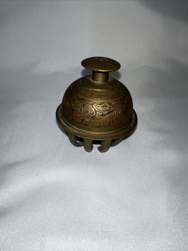 VINTAGE BRASS Elephant Claw Temple Bells etched Floral & Leaves Pattern INDIA