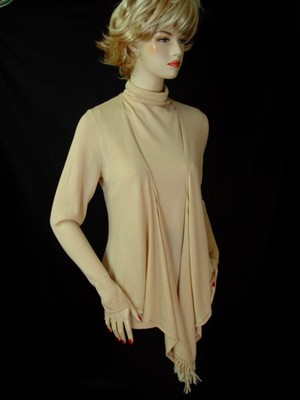 $1090 NWT ST JOHN 100% CASHMERE TWINSET SZ L Cardigan & Shell Fringe trim SALE 