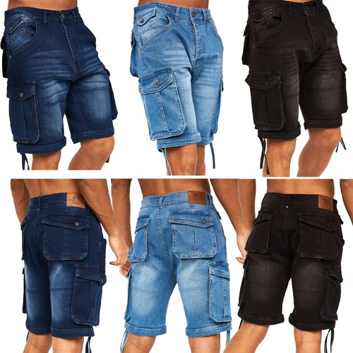 NUOVA linea uomo Crosshatch denim jeans corti al ginocchio 3/4 Pantaloni  con tasconi Combat Cotone | eBay