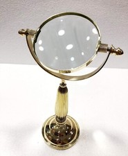Vintage Style Gold Shiny Brass Glass Revolving Magnifying Desk Lens 4" Magnifier