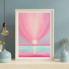 Original Acrylic Landscape “white Sun” Art On Canvas Panel, 8 By 10 Inches