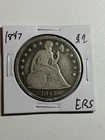 1847 $1 SEATED LIBERTY SILVER DOLLAR F DETAIL TOUGHER DATE