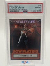 2024 NBA Hoops Stephon Castle * Now Playing * Holo Pop 2 Rookie RC ROY Spurs PSA
