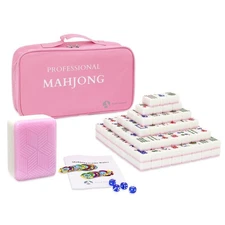 Complete American Mahjong Set with 166 pink tiles, dice, chips & carrying bag