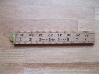 Vintage Boxwood & Brass Measuring Ruler 3ft Folding Pocket Tool Two Axe Brand