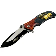 Defender-Xtreme 8.5" Elk Wood Handle Spring Assisted Folding Knife Tactical Shar