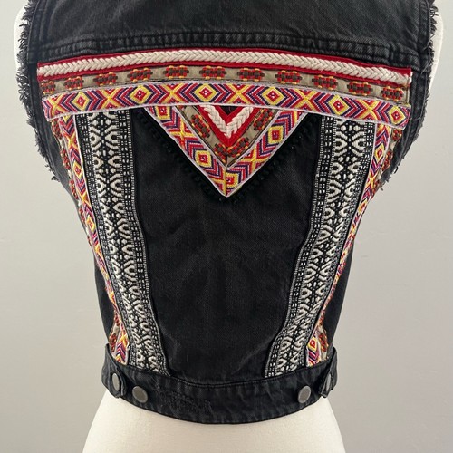 H&M X Coachella Embroidered Denim Vest Distressed Festival Southwestern Black XS - Picture 12 of 13