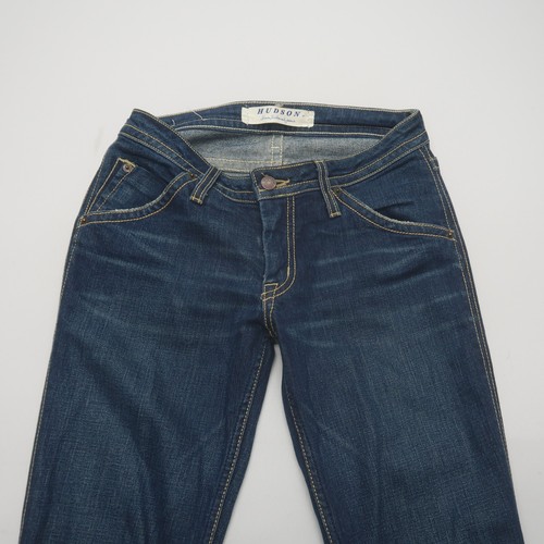 Pantalones de mezclilla vintage Hudson Signature corte bota tiro bajo 26 bolsillos con solapa lavado oscuro Y2K - Imagen 4 de 12