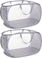 Durable Collapsible Laundry Baskets, Mesh Pop up Laundry Hamper with Side Pocket
