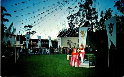 Old Globe Theatre Balboa Park San Diego Postcard c1950s Henry McGrew Tudor Lute