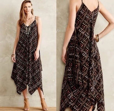 Anthropologie HD in Paris Estrella 100% Silk Handkerchief Dress V-Neck M/L Boho