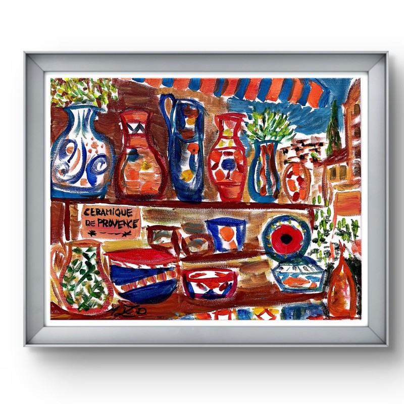 Original Artisan 14 x 11  Colorful FrenchPottery Market Display Signed Art Decor