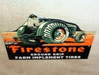 VINTAGE FIRESTONE GROUND GRIP TIRES FARM TRACTOR 11 3/4" METAL GASOLINE OIL SIGN