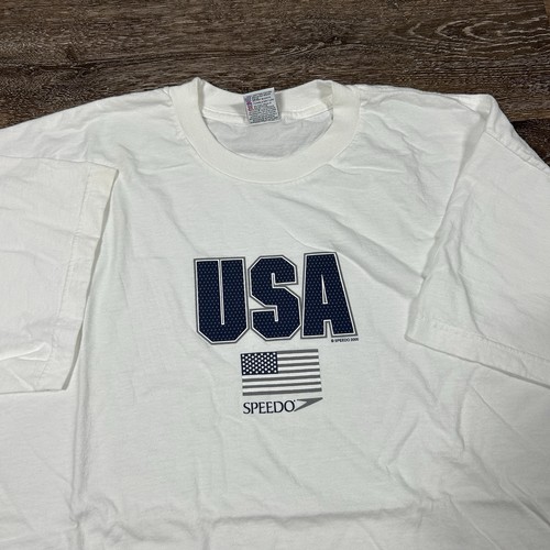Vintage Speedo Team USA Olympics Shirt Size XL White Y2K Retro Sportswear