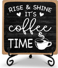 Farmhouse Coffee Bar Sign, Rise & Shine It'S Coffee Time, 5"X5" Wood Plaque with