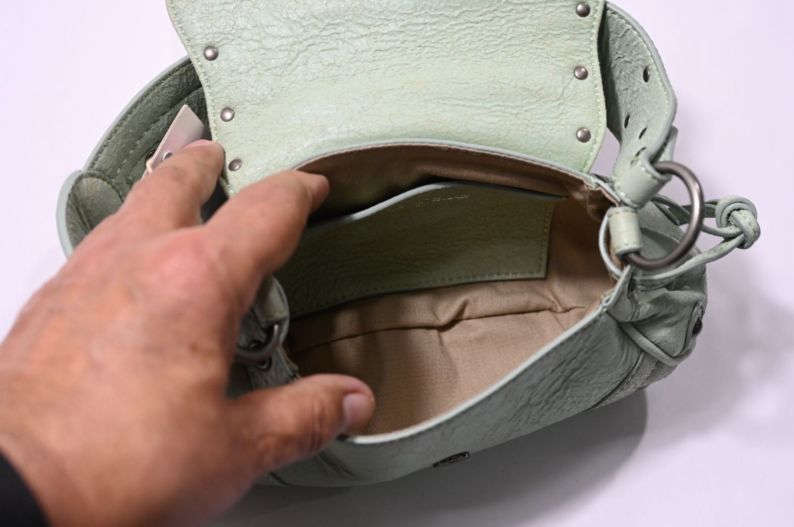 Guess Mini Claudia Crackled Leather Shoulder Bag in Milkshake Mint image 7