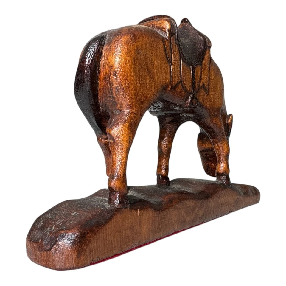 Vintage Western Folk Art Hand Carved Wooden Horse with Saddle Figurine - Image 3 of 4