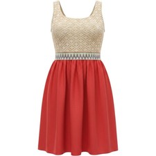 Lily Rose Dress Womens Medium Red Cream Excellent Crochet Lace Boho Zigzag