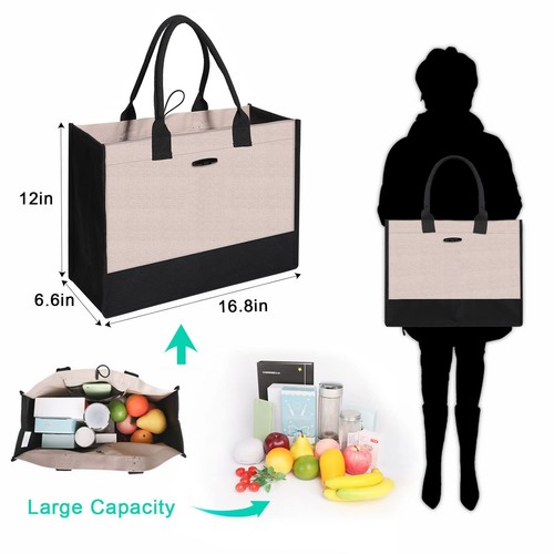 Large Canvas Shopping Tote Bag with Handles for Women Gift Grocery Beach Holi... - Picture 2 of 7