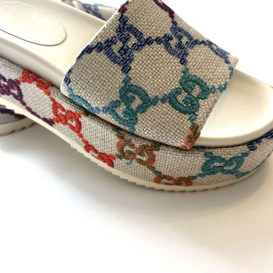 Gucci Womens Rainbow Platform Slide Sandals Size 5.5 US Mint