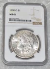 1890 O MORGAN 90% SILVER $1 DOLLAR NGC CERTIFIED MS 61 MS61 NEW ORLEANS US COIN
