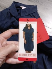 Teddi Rose Dress Adult Womens Medium Navy Button Down Belted Tencel Pockets