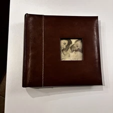 VTG Genuine Bonded Leather Photo Album Brown 4x6 Slip-In Pockets Memo Area 