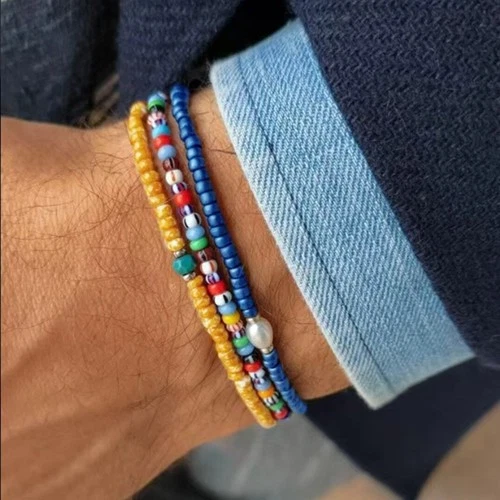 Colorful Beaded Bracelet Set Boho Style Handmade Stretch Jewelry for Men Women