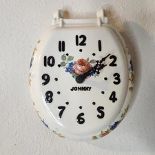 Johnny Toilet Clock Ceramic Quartz (Not Working) Floral Design