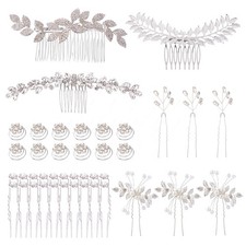 41 Pack Sparkly Silver Rhinestone Leaf Flower Pearl Bridal Hair Side Combs Pins